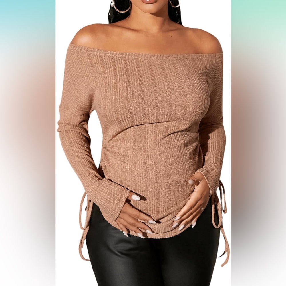 Woman’s maternity top off the shoulder